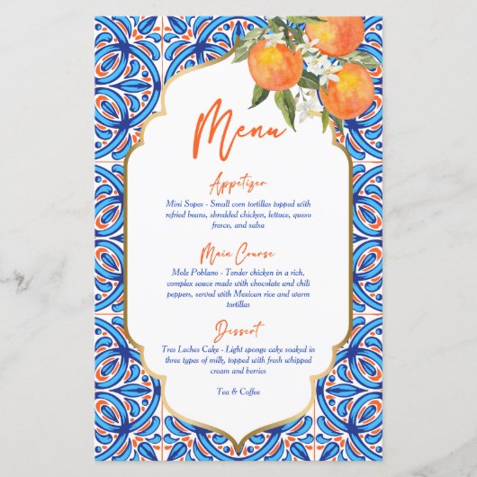 Haar Main Squeeze oranje blauw menukaart (Voorkant)