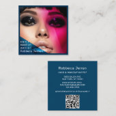 Haar Make-up Artiest Modern Blue QR Code Vierkante Visitekaartje (Voorkant / Achterkant)