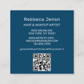Haar Make-up Artiest Modern Blue QR Code Vierkante Visitekaartje (Achterkant)