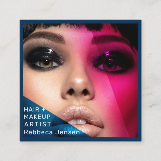 Haar Make-up Artiest Modern Blue QR Code Vierkante Visitekaartje (Voorkant)