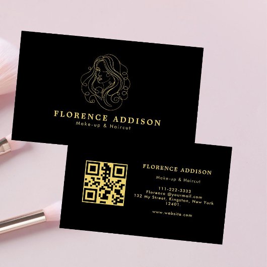 Haar Make-up Artiest Modern Zwart QR Code Visitekaartje