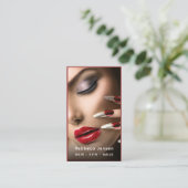 Haar Make-up Artiest Modern Zwart & Rood QR Code Visitekaartje (Staand voorkant)