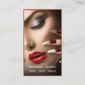 Haar Make-up Artiest Modern Zwart & Rood QR Code Visitekaartje (Voorkant)