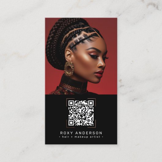 Haar make-up artiest moderne zwarte QR-code Visitekaartje (Voorkant)