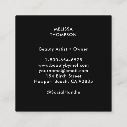 Haar Make-up Nagels Lashes Tarot Goddess Zwart Wit Vierkante Visitekaartje (Achterkant)