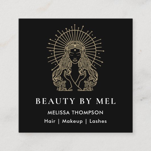Haar Make-up Nagels Lashes Tarot Goddess Zwart Wit Vierkante Visitekaartje (Voorkant)