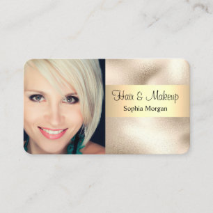 Haar & Make-up, Zwarte tekst, Uw foto, Goud, Vs 4 Visitekaartje