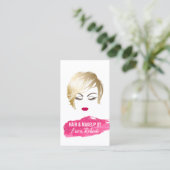 Haar & Makeup Artist Meisje & Roze Lipstick Vlek Visitekaartje (Staand voorkant)