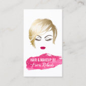 Haar & Makeup Artist Meisje & Roze Lipstick Vlek Visitekaartje (Voorkant)