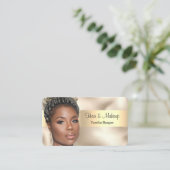 Haar & Makeup, zwarte tekst, Uw foto, Gold Busine Visitekaartje (Staand voorkant)