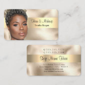 Haar & Makeup, zwarte tekst, Uw foto, Gold Busine Visitekaartje (Voorkant / Achterkant)