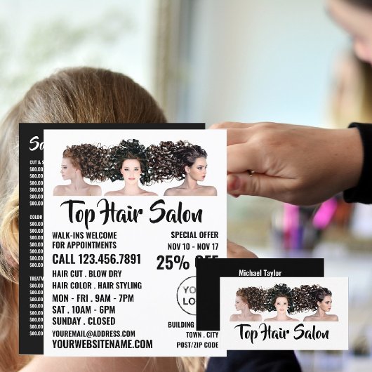 Haar Modellen, Kapper, Kapsalon Advertentie Flyer
