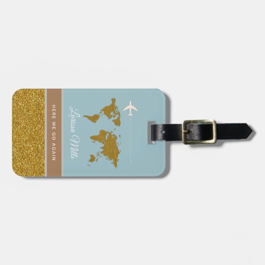 Haar moderne chique reizen goud / blauw bagagelabel (Voorkant horizontaal)