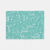 Haar naam en harten over licht-blauwgroen fleece deken (Voorkant (Horizontaal))