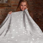 Haar naam en harten over lichtgrijs fleece deken