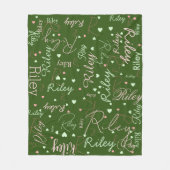 Haar naam en roze harten overal groen fleece deken (Voorkant)
