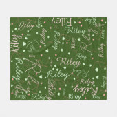 Haar naam en roze harten overal groen fleece deken (Voorkant (Horizontaal))
