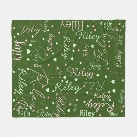 Haar naam en roze harten overal groen fleece deken (Voorkant (Horizontaal))