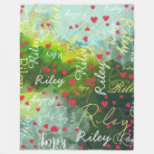 Haar Naam Initiaal en Rode Harten Waterverf Fleece Deken (Voorkant)