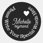 Haar naam Love Heart on Black Ronde Sticker (Voorkant)