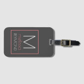Haar naam monogram modern grijs & roze bagagelabel (Voorkant (horizontaal))