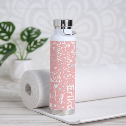 Haar naam & Schattigee harten Blushing Pink Waterfles (Yoga)