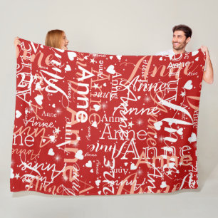 Haar naam & Schattigee harten over Hot Red Fleece Deken