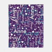 Haar naam & Schattigee harten over magische Paarse Fleece Deken (Voorkant)