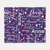 Haar naam & Schattigee harten over magische Paarse Fleece Deken (Voorkant (Horizontaal))