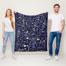 Haar naam, Splashed Schattige Hearts and Stars Fleece Deken