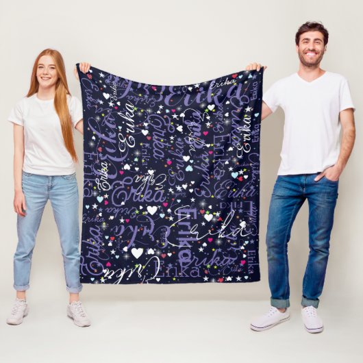 Haar naam, Splashed Schattige Hearts and Stars Fleece Deken (In situ)