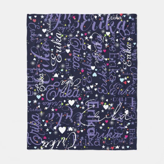 Haar naam, Splashed Schattige Hearts and Stars Fleece Deken (Voorkant)