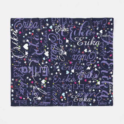 Haar naam, Splashed Schattige Hearts and Stars Fleece Deken (Voorkant (Horizontaal))