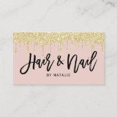 Haar & Nail Salon Goud Drips Blush Roze Typografie Visitekaartje (Voorkant)