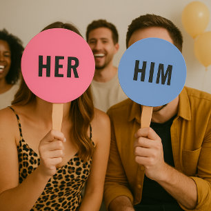 Haar of hem?   Bride Groom Pink Blue Weddenschap Handwaaier