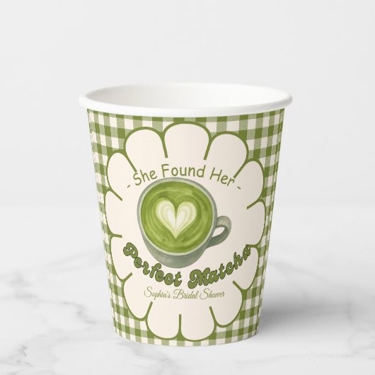 Haar perfecte matcha Vrijgezellenfeest gevonden Papieren Bekers (Voorkant)