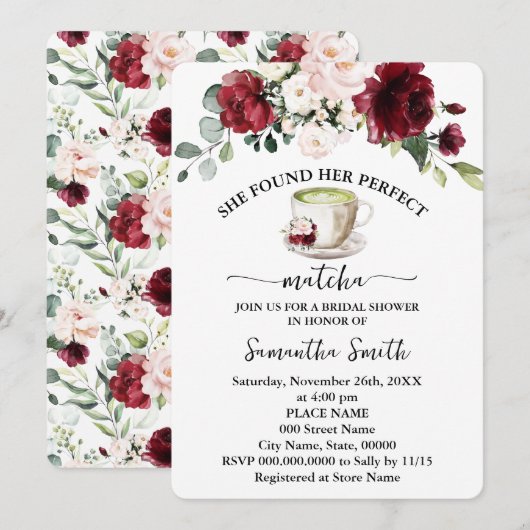 Haar perfecte Matcha Vrijgezellenfeest Marsala gev Kaart (Voorkant / Achterkant)