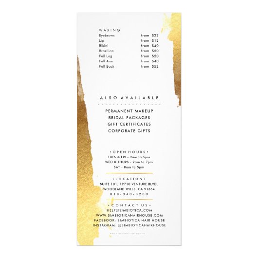 HAAR PRIJS LIJST luxe moderne vergulde gouden rand Reclamekaart (Achterkant)