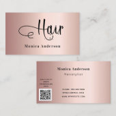 Haar roos Gold blush elegant QR code script Visitekaartje (Voorkant / Achterkant)
