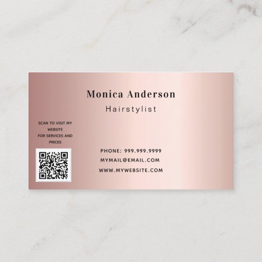 Haar roos Gold blush elegant QR code script Visitekaartje (Achterkant)