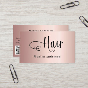 Haar roos Gold blush elegant QR code script Visitekaartje