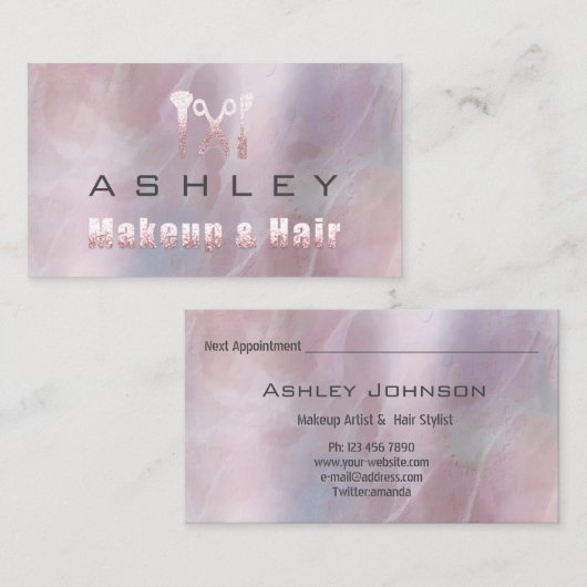Haar Salon Make-up Artiest Afspraak Grijs Roze Visitekaartje (Voorkant / Achterkant)