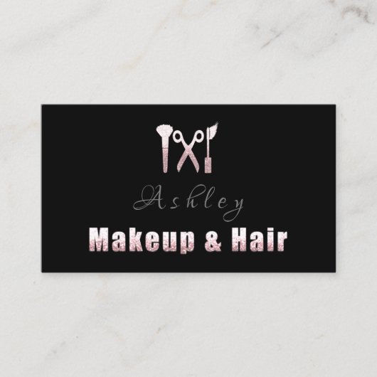Haar Salon Make-up Artiest Afspraak Roze Zwart Visitekaartje (Voorkant)