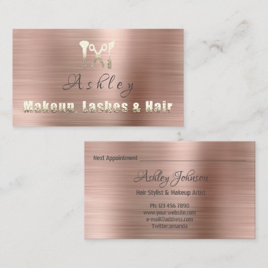 Haar Salon Make-up Lash Afspraak Card Logo Roos Visitekaartje (Voorkant / Achterkant)