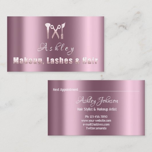 Haar Salon Make-up Lash Afspraak Paarse Roos Visitekaartje (Voorkant / Achterkant)