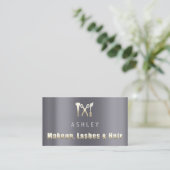 Haar Salon Make-up Lash Afspraakkaart Grijs Goud Visitekaartje (Staand voorkant)
