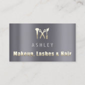 Haar Salon Make-up Lash Afspraakkaart Grijs Goud Visitekaartje (Voorkant)
