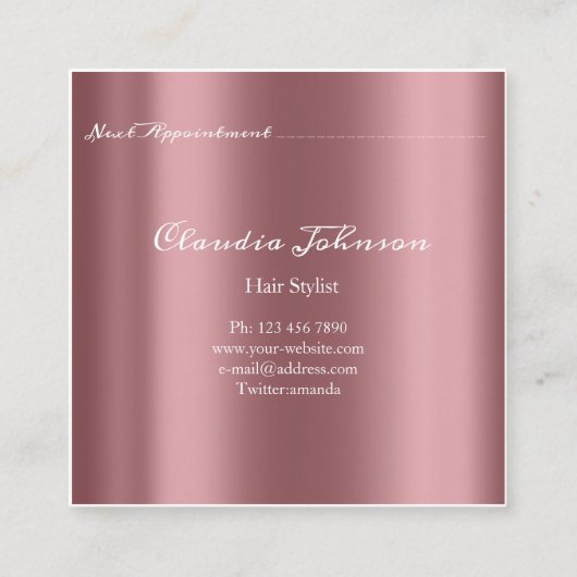 Haar Salon Salon Afspraakkaart Roze Elegant Vierkante Visitekaartje (Achterkant)