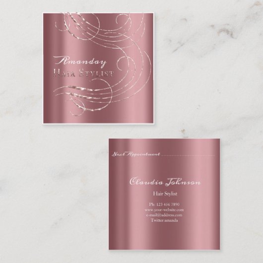 Haar Salon Salon Afspraakkaart Roze Elegant Vierkante Visitekaartje (Voorkant / Achterkant)
