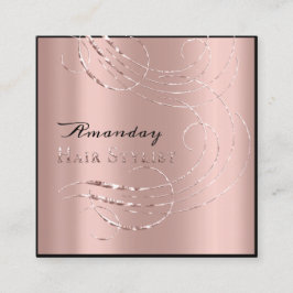 Haar Salon Salon Afspraakkaart Roze Roos Vierkante Visitekaartje